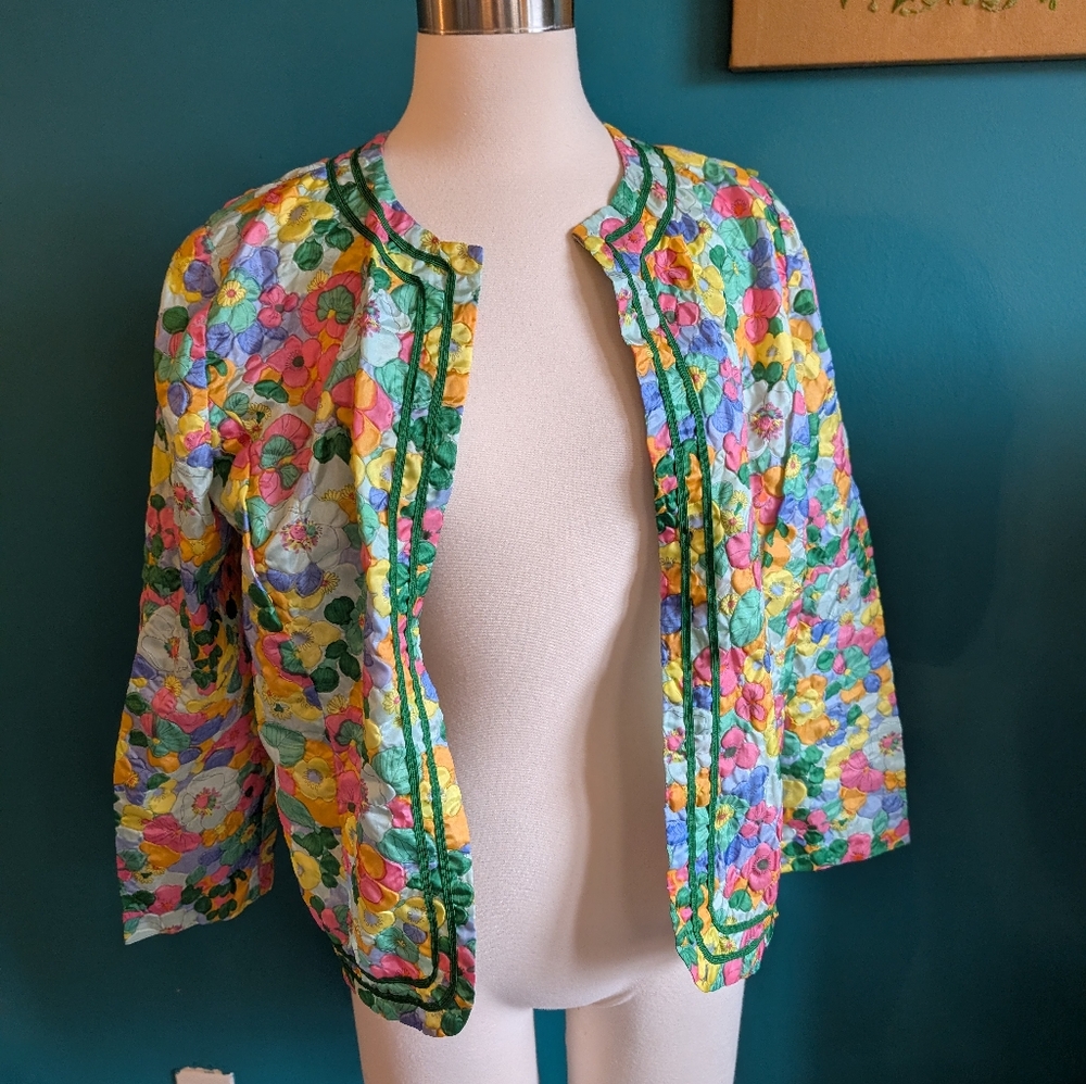 Women's vintage bed jacket 1960s size medium lingerie retro pinup floral